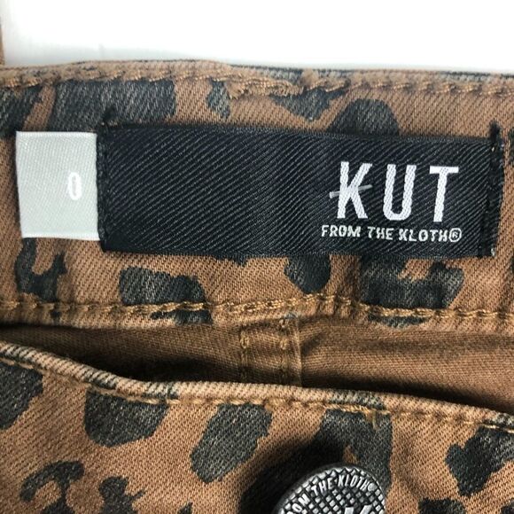 Kut From The Kloth Leopard Print Jeans Donna Ankle Skinny, Raw Hem Brown Black 0 - Picture 15 of 15